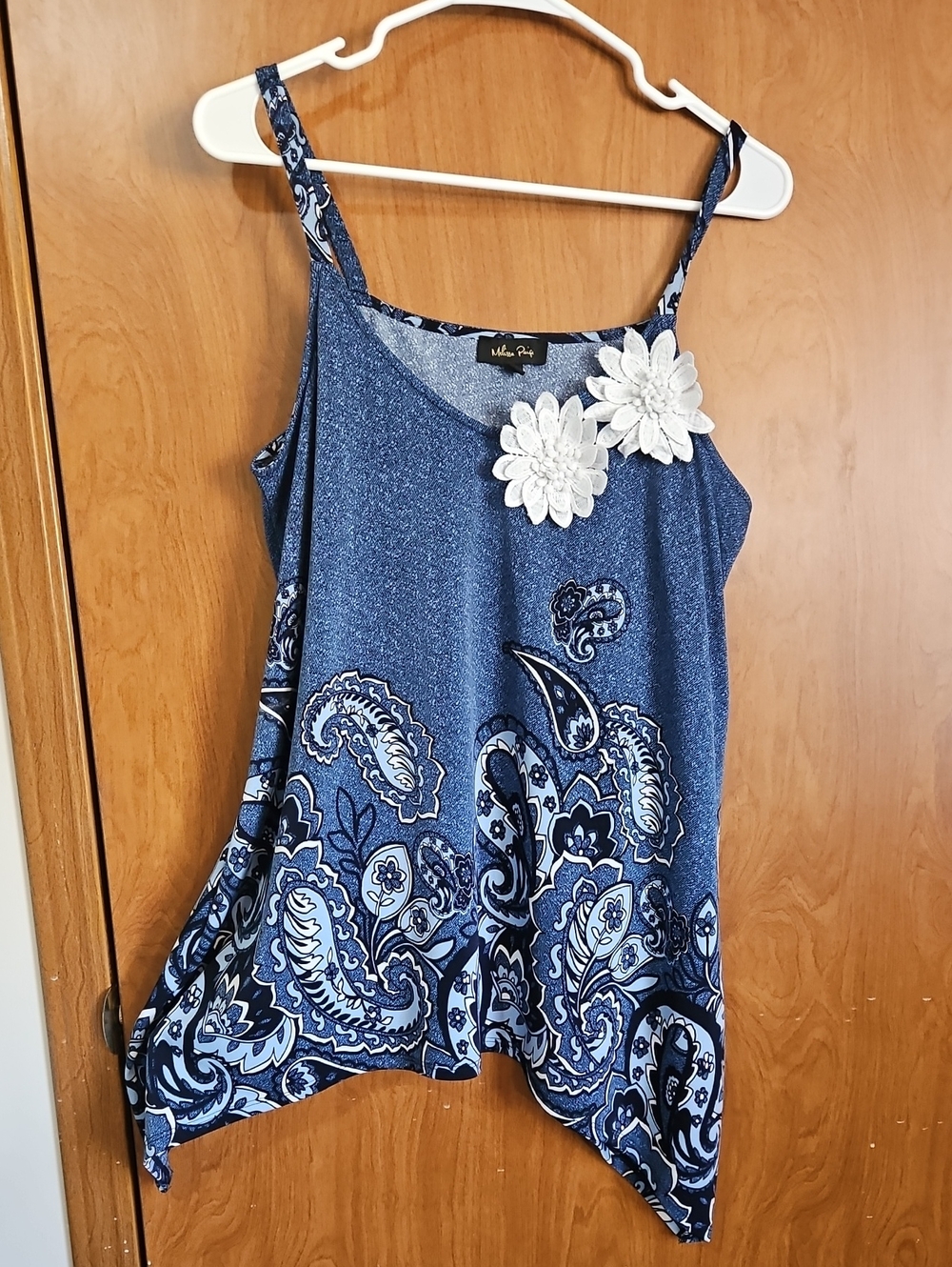 Melissa Paige Navy Paisley Camisole with White Floral Appliqués